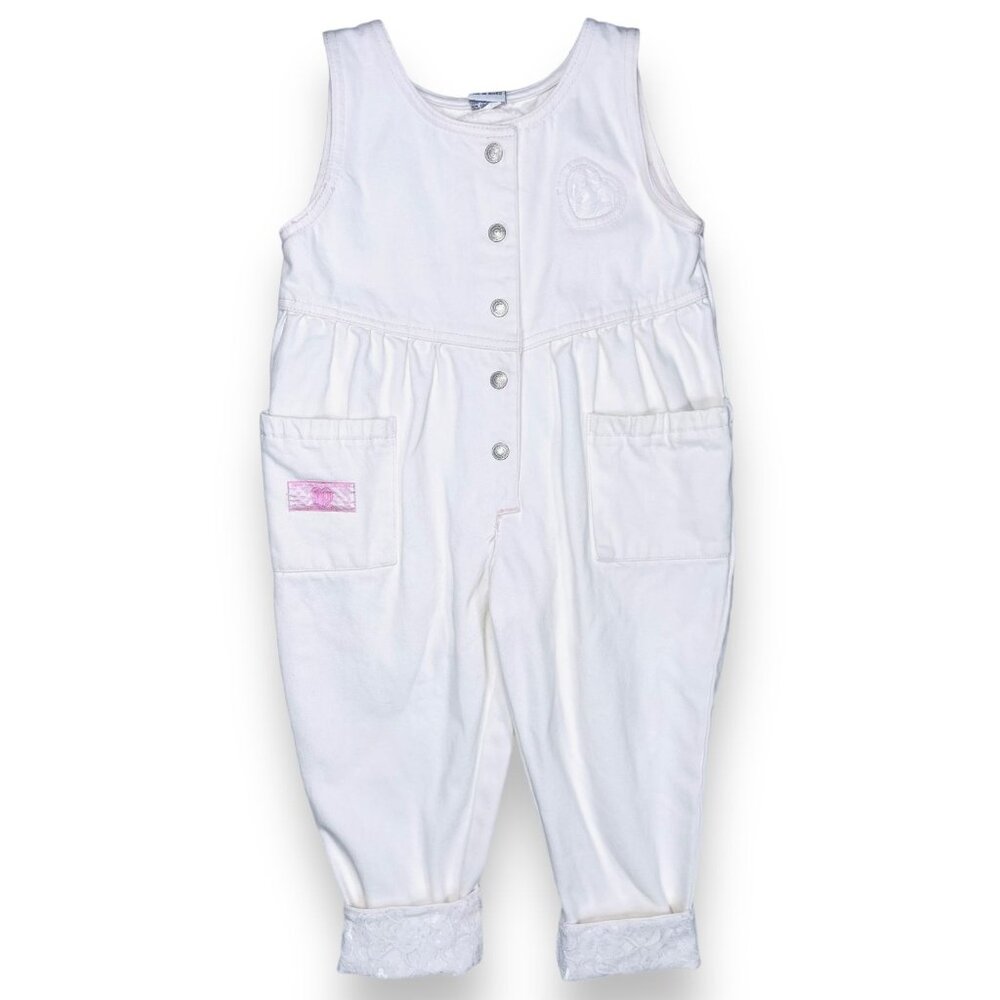 Vintage Jordache Girls Lace Bubble Denim Overalls Longall Romper Outfit 4